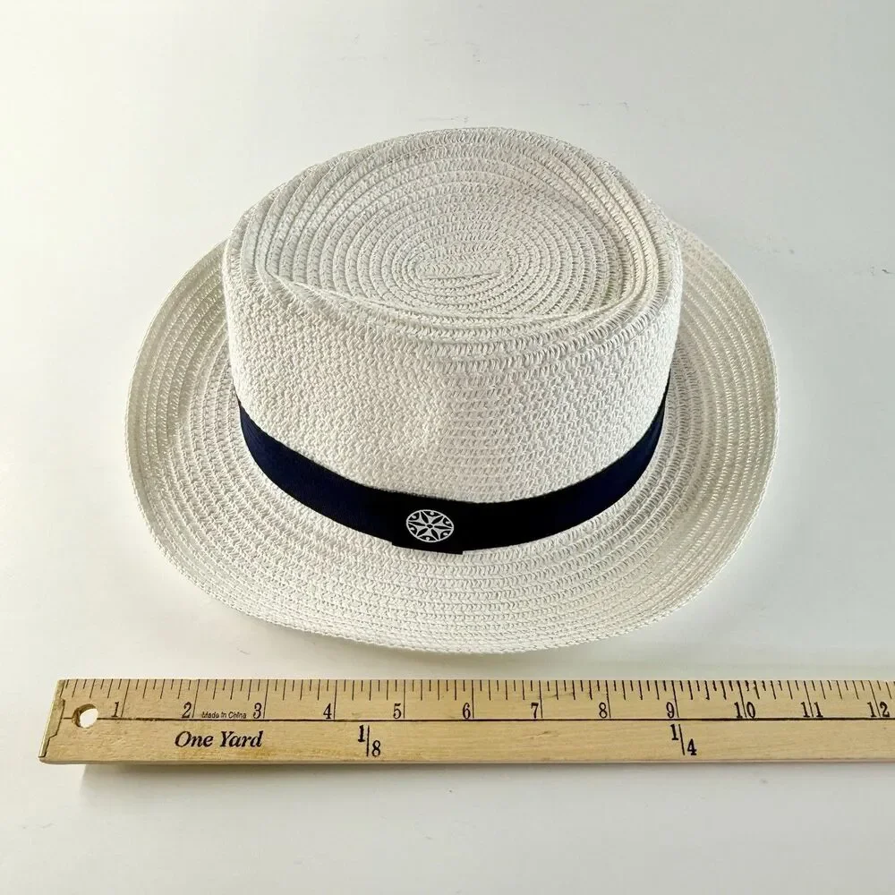 NICE & BELLA Unisex White w/Blue Band Med Brim Panama Woven Fedora Sun Hat